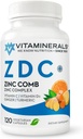 Vitaminerals® Z D C, Zink-Komplex 50mg | Vitamin D3 250mcg | Vitamin C 500mg | Ingwer | Lysine | Turmeric | Vegetarische Kapseln| 120 Portionen