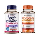Vollständige Wellness Probiotika für Frauen 100 Milliarden CFUs mit Präbiotika, Verdauungsenzyme + Liposomale Vitamin C Kapseln hohe Absorption, Ascorbinsäure Supplement Bundle