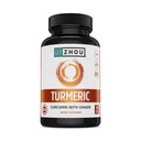 Zhou Kurkuma Curcumin mit Ginger - Kurkuma und Ginger Ergänzung für Frauen und Männer, Curcuminoide mit schwarzem Pfeffer Extrakt für Verdauung und Verdauung - 90 Veggie Kapseln