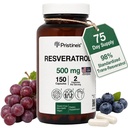 PRISTINE's Resveratrol 500MG 75 Tage Versorgung Anti-Aging-Antioxidant & Herz-Gesundheitsergänzung Kapseln - Gehirn & Lung Gesundheit Vorteile