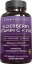 Viva Naturals Black Elderberry mit Vitamin C und Zink für Erwachsene (60 Count) - Sambucus Elderberry Immun Support Supplement, Black Elderberry Kapseln für Erwachsene, Elderberry Ergänzungen für Frauen