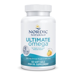 Nordic Naturals Ultimate Omega, Lemon Flavor - 60 Soft Gels - 1280 mg Omega-3 - High-Potency Fish Oil Supplement mit EPA & DHA - Fördert Gehirn & Herz Gesundheit - Non-GMO - 30 Servietten