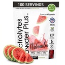 PulverVitamin Elektrolyte Pulver Plus (100 Portionen) Wassermelone Elektrolyt Pulver, Zero Calorie, Keto, 0 Zucker, Kein Maltodextrin, 1000mg Kalium, 120mg Calcium, 120mg Magnesium, Energie Hydration Powde