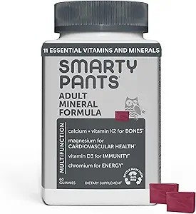 SmartyPants Mineral Chews: Magnesium Citrat & Calcium Supplement mit Vitamin D3, Vitamin C, K2, Zink & Selen für Immununterstützung, 60 Zähler (30 Tage Versorgung)