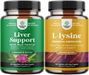Bundle of Milk Thistle Liver Support Supplement und L Lysine 1000mg Nahrungsergänzungsmittel - Kräuter Leber Ergänzung mit Silymarin Milk Thistle - L-Lysine Essential Amino Acids Supplement