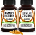 Kurkuma Curcumin mit BioPerine Black Pepper & 95% Curcuminoids, maximale Absorption für Gelenkunterstützung, Non-GMO Turmeric Capsules, Made in USA - 180 Veg Caps