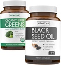 Super Greens & Black Seed (2-Month Supply) Greens Oil Synergy Bundle of Organic Super Greens Powder - Komplette Superfood (120 Kapseln) & Schwarzes Seed Oil - Kaltgepresstes Nigeilla Sativa (120 Kapseln)