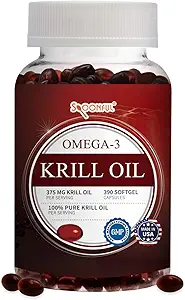 Spoonful Mini Krill Öl, 375mg 130 Servierungen, einfach zu schlucken Mini Capsults für Omen und Senioren, Omega-3 DHA EPA Astaxanthin und wesentliche Phospholipide, Made in USA