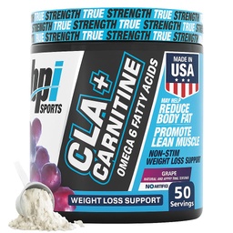 BPI Sports CLA+Carnitin – CLA L Carnitin & Linoleic Acid – L Carnitin Ergänzung für Gewichtsverlust, Stoffwechsel & Lean Muskel – Koffeinfrei – Trauben – 50 Portionen – 12.34 Unze