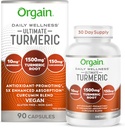 Orgain Ultimate Turmeric Supplement 1500mg, Curcumin und Bioperine Schwarz Pfeffer Extrakt Kräutermischung, unterstützt Antioxidans und Herzgesundheit - 90 Kapseln, 1 Monat Versorgung