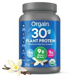 Orgain Organic 30g Vegan Plant Protein Powder, Vanille, 9g EAAs + BCAAs, High Plant Protein, 4g Prebiotic + Fiber, 1g Zucker, Pre-Workout, Muskelunterstützung + Erholung - 2.01lb (Packaging May Vary)