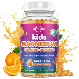Calm Magnesium Gummi für Kinder - Magnesium Glycinate Supplement für Schlaf, Gehirn, Immun- und Knochengesundheit - Great Tasting Magnesium Gummies für Kinder & Erwachsene - Vegan Sugar Free Orange 60ct