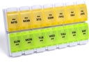 Sukuos AM Weekly Pill Organizer 7 Tage, 2 mal ein Tag Medizin Pille Box mit Easy Push Button, BPA kostenlose Vitamin Cases für Fischöl / Ergänzungen, einfach zu reinigen (Yellow&Green)
