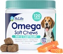 Omega Skin and Coat Chews für Hunde, Wild Salmon Dog Treats mit Biotin & Vitamin E, Hilft mit juckender Haut, Allergy Relief & Shedding, Omega 3 6 9, EPA & DHA Fettsäuren, Made in USA, 120 Chews
