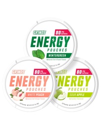 Grinds Energy Pouches - Natural Caffeine Pouches - Enthält B-Vitamine, Sugar-Free, & 0 Kalorien - 80mg Koffein in jedem Pouch - Wintergreen, Peach, & Sour Apple - 3 Pack, 15 Pouches pro Can