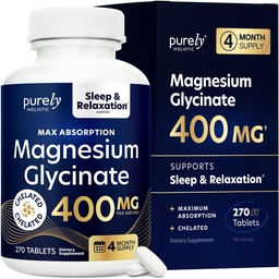 Magnesium Glycinate 400mg - 270 Magnesium Tabletten (nicht Kapseln) - 400 mg Elemental Magnesium - Hochverfügbar - Vegan und Vegetarisch - für verbesserten Schlaf, Stress-Relief & Cramp-Verteidigung