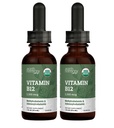 USDA Organic Vitamin B12 2000mcg Sublingual Liquid Supplement (2-Pack) - Vegan Methylcobalamin Tropfen für natürliche Energie, Stoffwechsel und Immunsystem Unterstützung - 1 Fl Oz