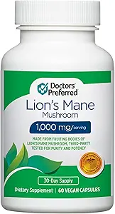 DOCTOREN' PREFERRED Lions Mane Mushroom Supplement - 1.000 mg/Serving, 60 Vegan Kapseln für Gehirngesundheit und allgemeine tägliche Wellness. (30-Day Supply)