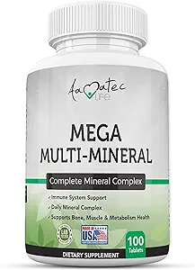 Aamatec Life Multi Minerals Supplement Kompletter Mineralkomplex mit Vitamin D3, Calcium, Magnesium, Zink & Jod Knochen, Muskel, Stoffwechsel & Immununterstützung Mega Multi-Mineral Supplement 100 Tabletten