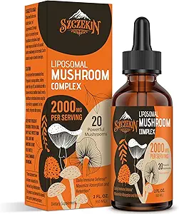 Liposomaler Pilzkomplex Tropfen 2000 MG - 20 Organische Pilzextrakte - Erweiterte flüssige Formel für Immunität, kognitiv und Gedächtnis - Lions Mane Supplement, Reishi, Cordyceps, Chaga, 300 Servietten
