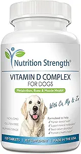 Vitamin D für Hunde mit Calcium, Magnesium und Zink, um starke Zähne, Knochen und Muskeln zu unterstützen, Mineralstoffwechsel und eine gesunde Immunfunktion zu fördern, 120 Kautabletten