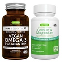 Vegan Omega-3 + Calcium & Magnesium Complex Vegan Bundle, Nachhaltiges EPA & DHA Algenöl 1340mg + 2:1 Pflanzenbasierte Algenmineral Complex, von Igennus