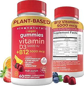 Vitamin B12 Gummi für Erwachsene 5000mcg mit Vitamin D3 5000 IU - Kaubares B12 Vitamin 5000 MCG Gummi für Frauen, Vitamin D und B12 Gummy Vitamin