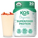 KOS Vegan Protein Powder, Unflavored & Unsweetened - Low Carb Pea Protein Blend, Organic Superfood Rich in Vitaminen & Minerals - Keto, Soy, Dairy Free - Meal Replacement for Women & Men - 20 Servings