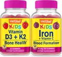 Eh bien oui Vitamine D3+K2 Enfants + Fer + Vitamine C Enfants, Gommies Bundle - Grande dégustation, supplément de vitamine, sans gluten, sans OGM, gommy à croquer