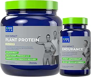 POWERLIFE High Impact Plant Protein (Vanilla - Neue Formel) mit 3000 MG von HMB, kein Zucker hinzugefügt, Non-GMO High Impact Endurance