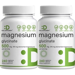 2 Pack Magnesium Glycinate 500mg, 480 Veggie Kapseln | 100% Chelat für einfache Absorption | Essential Mineral Supplement für Muskel-, Schlaf- und Herzgesundheit
