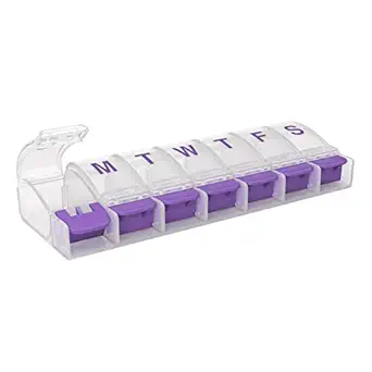 EZY DOSE Weekly (7-Day) Pille Case, Medizin Planner, Vitamin Organizer Box, Medium Push-Button Komponenten, bequem und einfach zu bedienen, Farbe Mai Vary, BPA kostenlos
