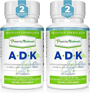Leistung durch Natürliche ADK Vitamin-Ergänzung: Vitamin A, Vitamin D3 5000 iu, und Vitamin K2 MK-7, unterstützen Knochengesundheit Vitamin ADK-Ergänzung, reines Vitamin D3 K2 MK7 & A, Packung von 2 (60 Kapseln jeder)