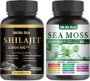 Sea Moss und Shilajit Capsule Bundle, Ashwagandha Rhodiola Rosea Ginseng Cordyceps Mushroom Ginkgo Biloba Stinging Nettle Magic Moss Blendim Black Seed Turmeric Bladderwrack Burdock Black Pepper
