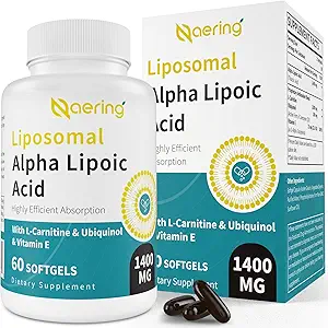Liposomale Alpha Liponsäure 1400mg Weichgele, ALA-Zusatz mit L-Carnitin 1000mg, Ubiquinol (Active CoQ10) 100mg und Vitamin E 10mg,Alpha-Liposäure für Antioxidantien, Nerve,Energie 180 Weichgele