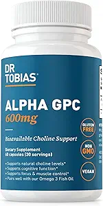 Dr. Tobias Alpha GPC 600mg pro Servieren - Bioverfügbare Choline-Ergänzungen für Gehirn, Gedächtnis und Fokus - Premium Nootropic Alpha GPC Choline-Ergänzung, Vegan, Non-GMO, 60 Kapseln, 30 Servietten