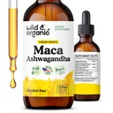Wild & Organic Maca Ashwagandha Tropfen für Männer und Frauen - Peruvian Maca Root und Ashwagandha Tinktur für Gesamtunterstützung - Vegan, Zucker & Alkoholfreie Extraktergänzung - 2 fl oz
