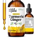 Wild & Organic Turmeric and Ginger Supplement Drops - Joint & Immune Support - Flüssige Kurkuma mit Ingwer und Schwarzer Pfeffer Extrakt - Curcumin Supplement - Vegan, Zucker & Alkoholfreie Tinktur - 2 Unzen