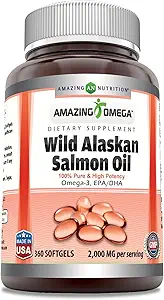 Amazing Omega Wild Alaskan Salmon Oil 2000mg Par portion Softgels Supplément (360)