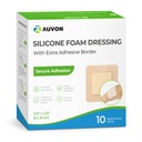 AUVON Silikon Schaum Dressing mit großen Adhesive Border, 3" x 3" 10 Packungen Wound Dressing Bandage mit hoher Saugfähigkeit, wasserdicht Silikonschaum Pads für Wound Care & Protection Plus Kissen