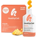 Healthycell Focus & Recall, Daily Liquid Brain Supplement for Focus & Memory - Nootropics Supplement für Konzentration & Alertness mit L-Theanin, Omega-3 & Taurine - 30 Gel Packs