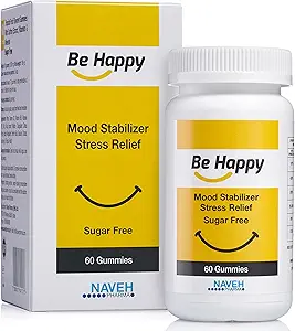 NAVEH PHARMA Seien Sie glücklich Saffron Ergänzungen für Erwachsene – Stress-Relief, Fokus Gummis mit Saffron-Extrakt, Vitamin D und Vitamin B12 – Great-Tasting, Sugar-Free Mood Support Supplement, 60 Ct.