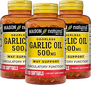 MASON NATURAL Knoblauch Öl 500 mg Odorless Allium Sativum Supplement – Unterstützt allgemeine Wellness, 100 Softgels (Pack von 3)