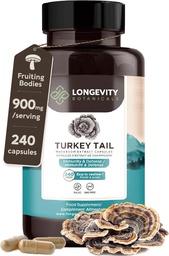 Organic Turkey Tail Mushroom Capsules Supplement (240) | Pure Fruiting Body 10:1 High Strength Extract | 50% Beta-D Glucans | 9.000mg Raw Equivalent per Serving | Immune, Gut & Microbiome Support