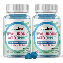 Hyaluronsäure-Gummien, Hyaluronsäure-Ergänzungen mit Vitamin C & Biotin 5000mcg für Haut, Haar, Nägel Gesundheit, Gelenke Ergänzungen für Frauen & Männer, Low Sugar, Vegan, Non-GMO, 60 Zähler