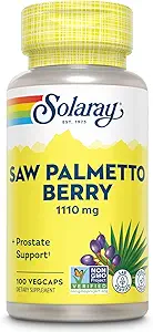 SOLARAY Saw Palmetto Berry 1110 mg, Organic Saw Palmetto für Männer, Gesunde Prostata Unterstützung von Fettsäuren & Pflanzen Sterole, Non-GMO, Vegan & Lab Verified, 60-Day Garantie, 50 Servietten, 100 VegCaps