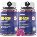 Melatonin Freie Schlafhilfe-Gummien für Erwachsene, Sugar Free Sleeping Gummy No Melatonin, Natural Calm Gummies mit Magnesium Glycinate, L-Tryptophan, L-Theanine, GABA, Ashwagandha, Valerian, 120cts