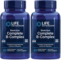 Estensione della vita Bioattiva B-Complex completo, Cuore, Cervello e supporto di Nerve, Energia sana, Metabolismo, Complesso B completo, 60 capsule vegetariane (Pack of 2)