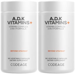 Supplément de vitamine ADK de codage - Vitamine essentielle A, D3 5000 UI, K1 et K2 (MK4 et MK7) - 6 mois - 1 capsule par portion, non-OGM, sans gluten - 2-paquet