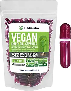 XPRS Nutra Größe 1 Leere Kapseln - 100 Count Leere Vegan Kapseln - Vegetarische Pillen - DIY Gemüse Kapsel Füllung- Veggie Pillen Kapseln für Do-It-Yourself Ergänzungen (Purple Carrot)